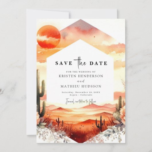 Eenvoudige minimalistische cactus bruiloft save the date (Voorkant)