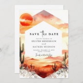 Eenvoudige minimalistische cactus bruiloft save the date (Voorkant / Achterkant)