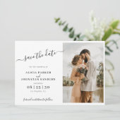 Eenvoudige minimalistische chic script foto bruilo save the date (Staand voorkant)