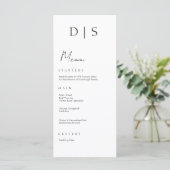 Eenvoudige minimalistische chique zwart-wit bruilo menu (Staand voorkant)