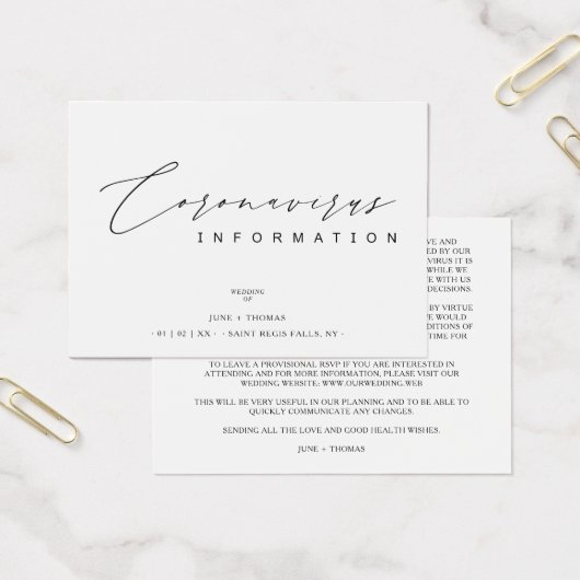 Eenvoudige minimalistische Coronavirus-informatie  Visitekaartje (Kantoor)