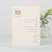 Eenvoudige minimalistische crème moderne bruiloft menu (Staand voorkant)