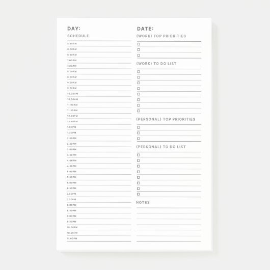 Eenvoudige minimalistische dagelijkse to-do lijst post-it® notes (Voorkant)