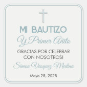 Eenvoudige minimalistische doop en eerste verjaard vierkante sticker (Voorkant)