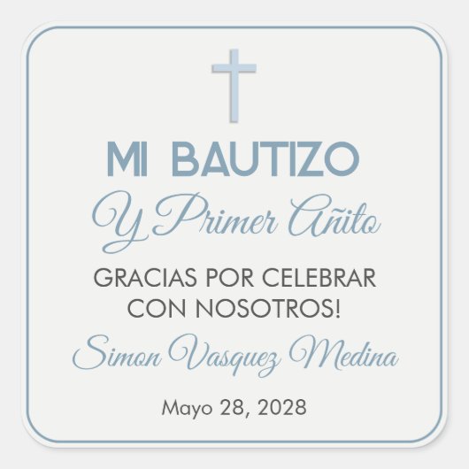 Eenvoudige minimalistische doop en eerste verjaard vierkante sticker (Voorkant)