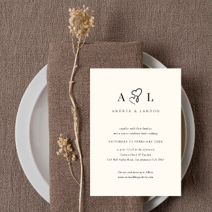 Eenvoudige minimalistische dubbele hart monogram b kaart