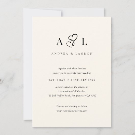 Eenvoudige minimalistische dubbele hart monogram b kaart (Voorkant)