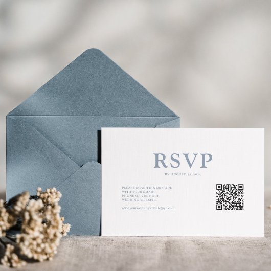 Eenvoudige minimalistische Dusty Blue QR-code RSVP Informatiekaartje