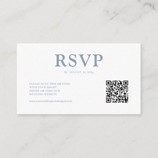 Eenvoudige minimalistische Dusty Blue QR-code RSVP Informatiekaartje (Voorkant)