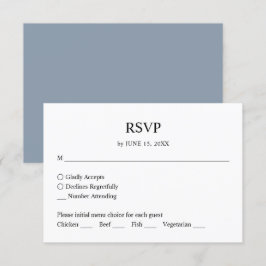 Eenvoudige minimalistische Dusty Blue Wedding RSVP Kaartje
