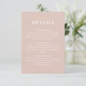 Eenvoudige minimalistische Dusty Pink Blush Weddin Informatiekaartje (Staand voorkant)