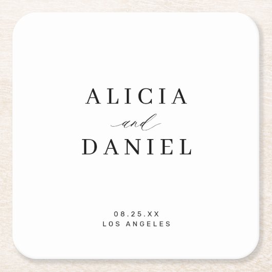 Eenvoudige minimalistische elegante bruiloft kartonnen onderzetters (Voorkant)