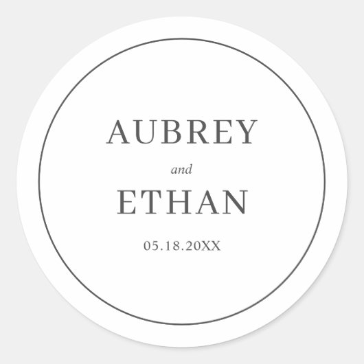 Eenvoudige minimalistische elegante bruiloft ronde sticker (Voorkant)