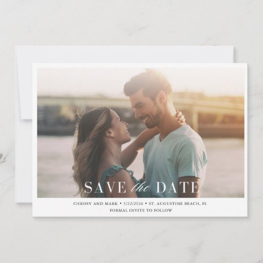 Eenvoudige minimalistische elegante foto bruiloft save the date (Voorkant)