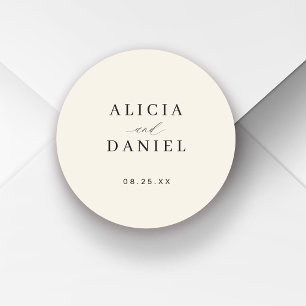 Eenvoudige minimalistische elegante huwelijksenvel ronde sticker