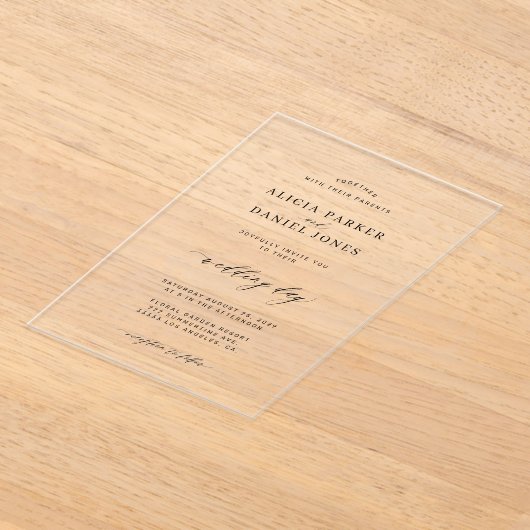 Eenvoudige minimalistische elegante script duideli acryl uitnodigingen (Laagn)