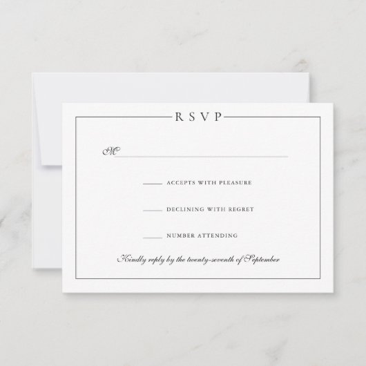 Eenvoudige minimalistische elegante zwart-witte br RSVP kaartje (Voorkant)