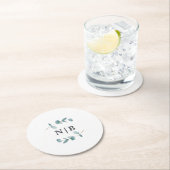 Eenvoudige minimalistische eucalyptus bruiloft mon ronde kartonnen onderzetter (Insitu)