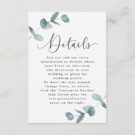 Eenvoudige minimalistische eucalyptus Lijst bruilo Informatiekaartje