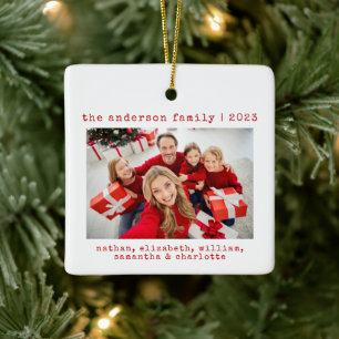Eenvoudige minimalistische familie kerst foto keramisch ornament