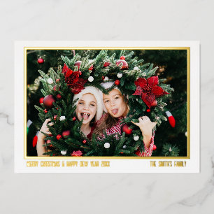 Eenvoudige minimalistische familiefoto Christmas G Folie Feestdagenkaart