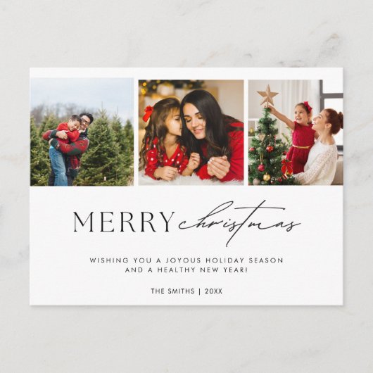 Eenvoudige minimalistische familiefoto Vrolijk Ker Feestdagenkaart (Voorkant)