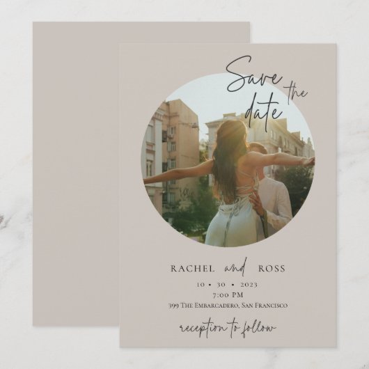 Eenvoudige Minimalistische Foto | Beige Bruiloft  Kaart (Voorkant / Achterkant)