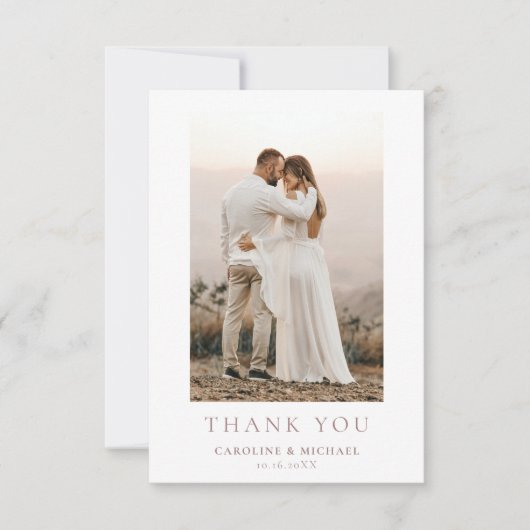 Eenvoudige Minimalistische Foto Bloem Bruiloft Dan Bedankkaart (Voorkant)