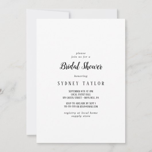 Eenvoudige minimalistische foto bruids douche uitn kaart (Voorkant)