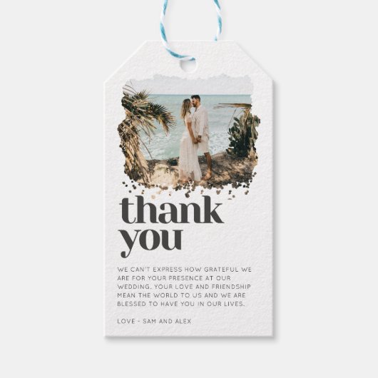 Eenvoudige minimalistische foto bruiloft dank u cadeaulabel (Voorkant)
