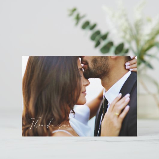 Eenvoudige minimalistische foto bruiloft dank u ka bedankkaart (Staand voorkant)