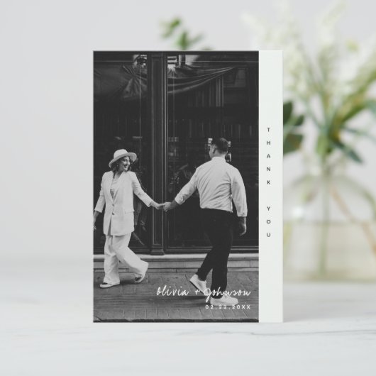 Eenvoudige minimalistische foto bruiloft dank u ka bedankkaart (Staand voorkant)