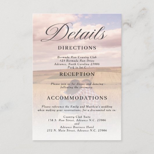 Eenvoudige minimalistische foto bruiloft details K Informatiekaartje (Voorkant)