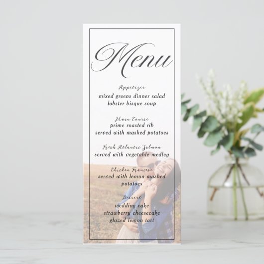 Eenvoudige minimalistische foto bruiloft menu Kaar (Staand voorkant)