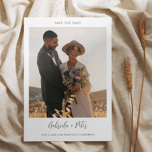 Eenvoudige minimalistische foto bruiloft opslaan v kaart