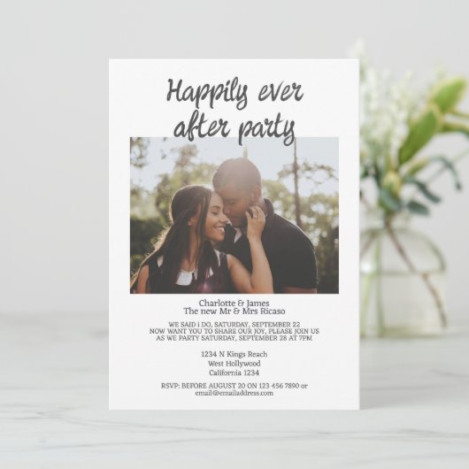 Eenvoudige minimalistische foto na huwelijksfeest kaart (Staand voorkant)