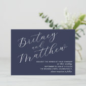 Eenvoudige Minimalistische Foto Navy Blauwe Script Kaart (Staand voorkant)