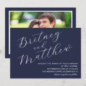 Eenvoudige Minimalistische Foto Navy Blauwe Script Kaart (Voorkant / Achterkant)