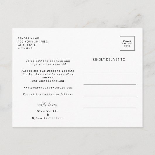 Eenvoudige minimalistische foto Sla de datum op Aankondigingskaart (Achterkant)