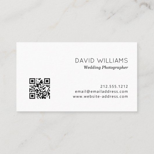 Eenvoudige minimalistische fotograaf QR-code Visitekaartje (Achterkant)