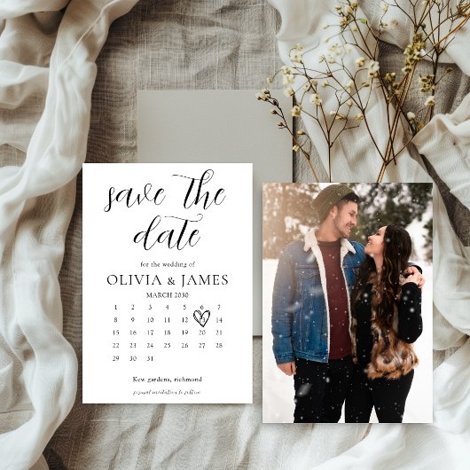Eenvoudige minimalistische fotokalender save the date