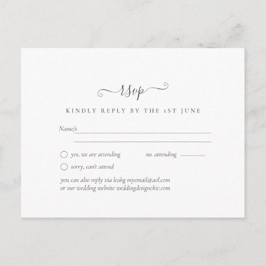 Eenvoudige Minimalistische Gewone Witte RSVP Bruil Briefkaart (Voorkant)