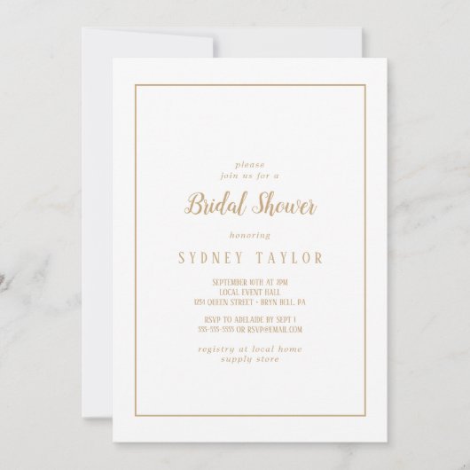 Eenvoudige Minimalistische|Gouden Fotolijst Bruids Kaart (Voorkant)