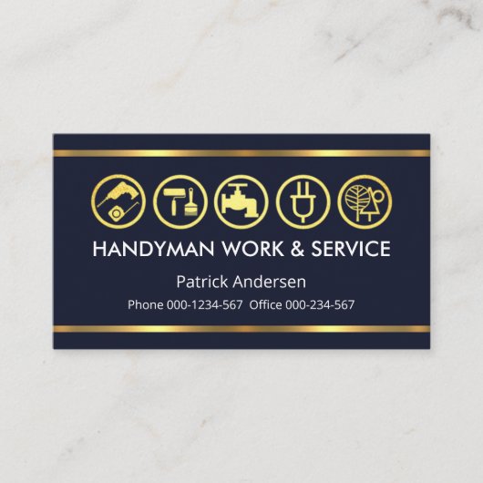 Eenvoudige Minimalistische Gouden Handyman Gereeds Visitekaartje (Voorkant)