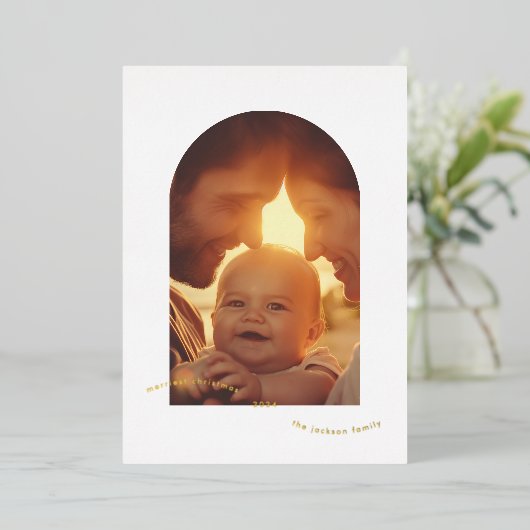 Eenvoudige minimalistische gouden vrolijke kerstbo folie feestdagenkaart (Staand Voorkant)