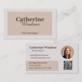 Eenvoudige minimalistische grijs bruin pastel webo visitekaartje (Voorkant / Achterkant)