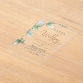 Eenvoudige minimalistische groene blad eucalyptus  acryl uitnodigingen (Laagn)