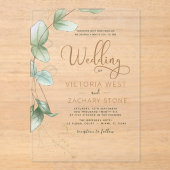 Eenvoudige minimalistische groene blad eucalyptus  acryl uitnodigingen (Voorkant)