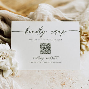 Eenvoudige Minimalistische Groene Olijf RSVP QR Co Notitiekaartje