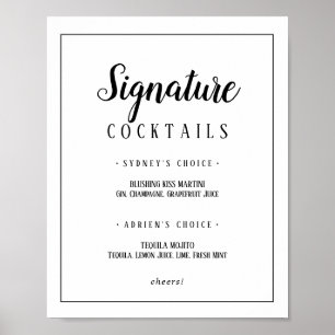 Eenvoudige minimalistische handtekening cocktails  poster